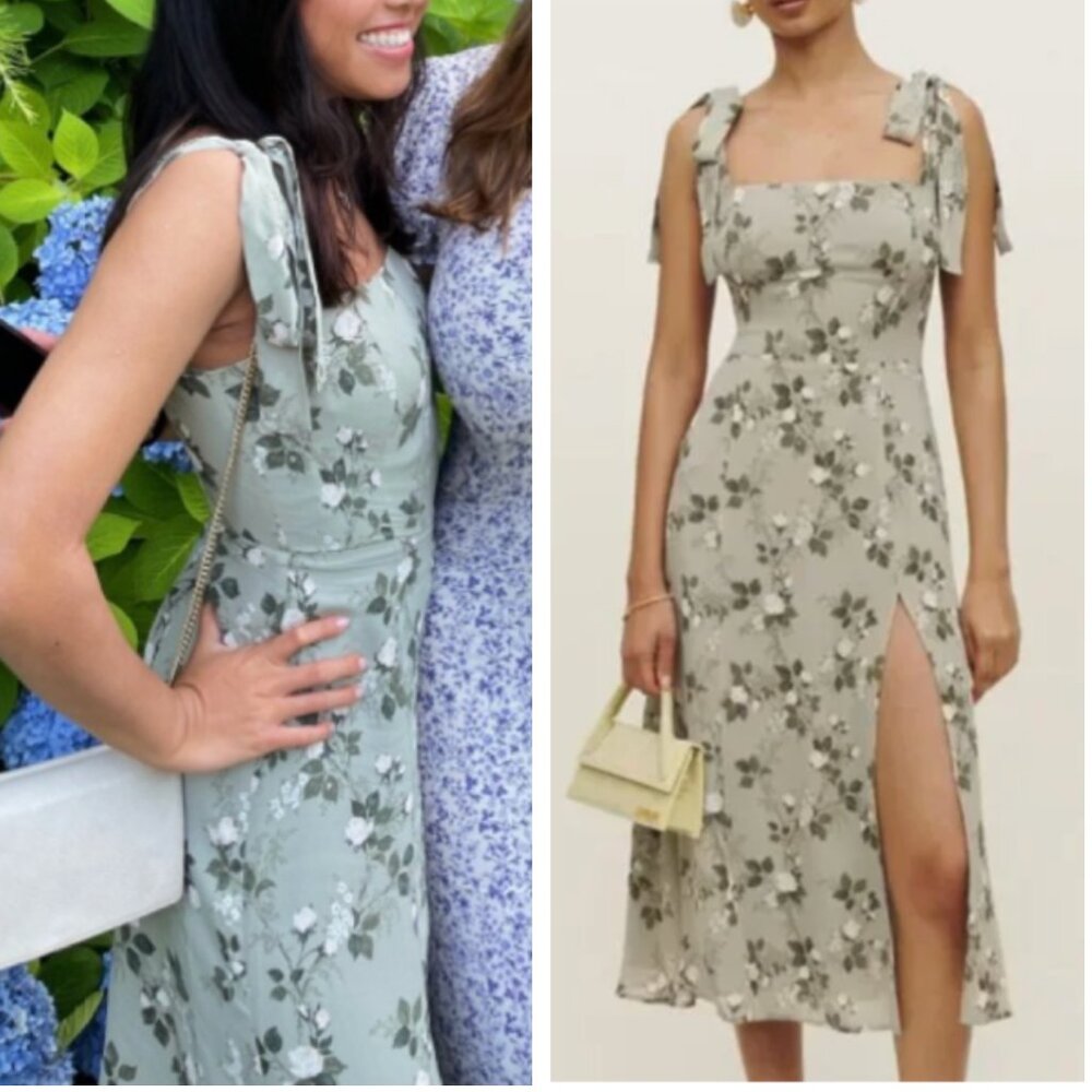 BEST Reformation Twilight Midi Dress Sz2 Verde Green White Floral Wedding Party